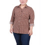 Plus Size 3/4 Sleeve Roll Tab Notch Collar Blouse