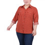 Plus Size 3/4 Sleeve Roll Tab Notch Collar Blouse