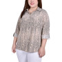 Plus Size 3/4 Sleeve Roll Tab Notch Collar Blouse