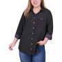 Plus Size 3/4 Sleeve Roll Tab Notch Collar Blouse