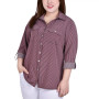 Plus Size 3/4 Sleeve Roll Tab Notch Collar Blouse