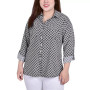 Plus Size 3/4 Sleeve Roll Tab Notch Collar Blouse