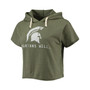 Women's Olive Michigan State Spartans Cropped Tri-Blend Short Sleeve Pullover Hoodie
