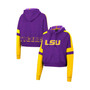 Women's Purple LSU Tigers Throwback Stripe Arch Logo Cropped Pullover Hoodie