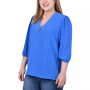 Plus Size 3/4 Puff Sleeve Top with Detachable Necklace