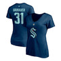 Women's Philipp Grubauer Deep Sea Blue Seattle Kraken Authentic Stack Name and Number V-Neck T-shirt