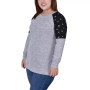 Plus Size Long Sleeve Knit with Print Shoulder Insets Top