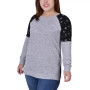 Plus Size Long Sleeve Knit with Print Shoulder Insets Top