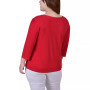 Plus Size 3/4 Sleeve Crepe Knit with Strip Details Top