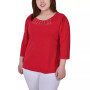 Plus Size 3/4 Sleeve Crepe Knit with Strip Details Top