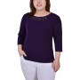 Plus Size 3/4 Sleeve Crepe Knit with Strip Details Top