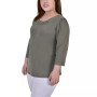 Plus Size 3/4 Sleeve Crepe Knit with Strip Details Top