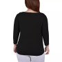 Plus Size 3/4 Sleeve Crepe Knit with Strip Details Top