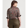 Plus Size Satin Floral Buttoned Top