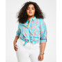 Plus Size Cotton Plaid Roll-tab Sleeve Button-Up Shirt