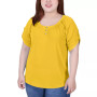 Plus Size Short Sleeve Round Neck Henley Top