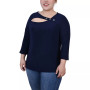 Plus Size 3/4 Sleeve Cutout Top