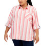 Plus Size Cotton Button-Front Roll-Tab Shirt