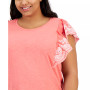 Plus Size Cotton Embroidered Flutter Sleeve Top