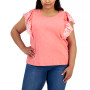 Plus Size Cotton Embroidered Flutter Sleeve Top