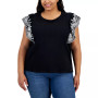 Plus Size Cotton Embroidered Flutter Sleeve Top