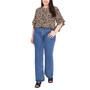 Plus Size Printed Ruffle-Sleeve Henley Top