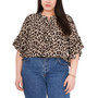 Plus Size Printed Ruffle-Sleeve Henley Top