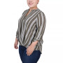 Plus Size 3/4 Sleeve Mandarin Collar Blouse with Front Pleats