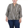 Plus Size 3/4 Sleeve Mandarin Collar Blouse with Front Pleats