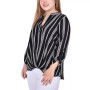 Plus Size 3/4 Sleeve Mandarin Collar Blouse with Front Pleats