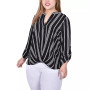 Plus Size 3/4 Sleeve Mandarin Collar Blouse with Front Pleats