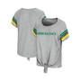 Women's Heathered Gray Oregon Ducks Boo You Knotted Raglan T-Shirt
