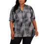 Plus Size Printed Roll-Sleeve Button-Up Shirt