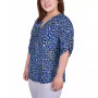 Plus Size 3/4 Roll Tab Zip Front Jacquard Knit Top