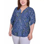 Plus Size 3/4 Roll Tab Zip Front Jacquard Knit Top