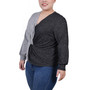 Plus Size Long Sleeve Twist Front Colorblocked Top
