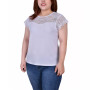 Plus Size Crepe Knit Top with Lace Flanged Sleeve