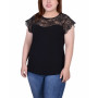 Plus Size Crepe Knit Top with Lace Flanged Sleeve