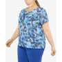 Plus Size Printed Essentials V Notch Neck Short Sleeve Top