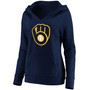 Plus Size Navy Milwaukee Brewers Official Logo Crossover V-Neck Pullover Hoodie