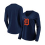 Women's Navy Detroit Tigers Official Logo Long Sleeve V-Neck T-shirt
