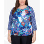 Plus Size Classics Batik Floral Patch Drawstring Top