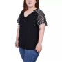 Plus Size Combo Chiffon-Sleeve V Neck Top