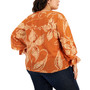 Plus Size Blouson-Sleeve Smocked-Cuff V-Neck Blouse