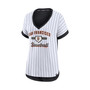Women's Branded White and Black San Francisco Giants Iconic Noise Factor Pinstripe V-Neck T-shirt