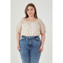 Women's Plus size Gingham Top with Short Puff Sleeves