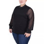 Plus Size Long Mesh Sleeve Pullover Top with Jewels