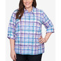 Plus Size Classics Endearing Plaid Button Down Top