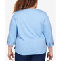 Plus Size Moody Blues Floral Embroidery Flutter Sleeve Top