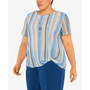 Plus Size Scenic Drive Striped Twist Hem Top with Necklace
